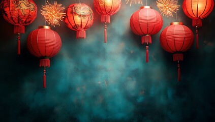 Obraz premium Group of Vibrant Red Lanterns