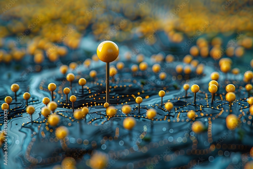 Poster abstract representation of data points in a networked landscape