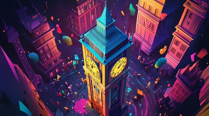 Obraz premium Urban Mystique Illustration with Cityscapes, Neon Lights, and Mysterious Atmosphere