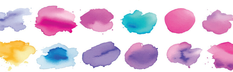 A vibrant set of watercolor circles in bold, multicolored splashes, creating a dynamic and expressive design on a clean white background. Perfect for art, digital projects, or decorative use.