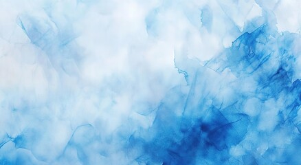 Naklejka premium Abstract blue watercolor background with a light sky-blue color and white brush strokes, creating an artistic and fluid pattern.