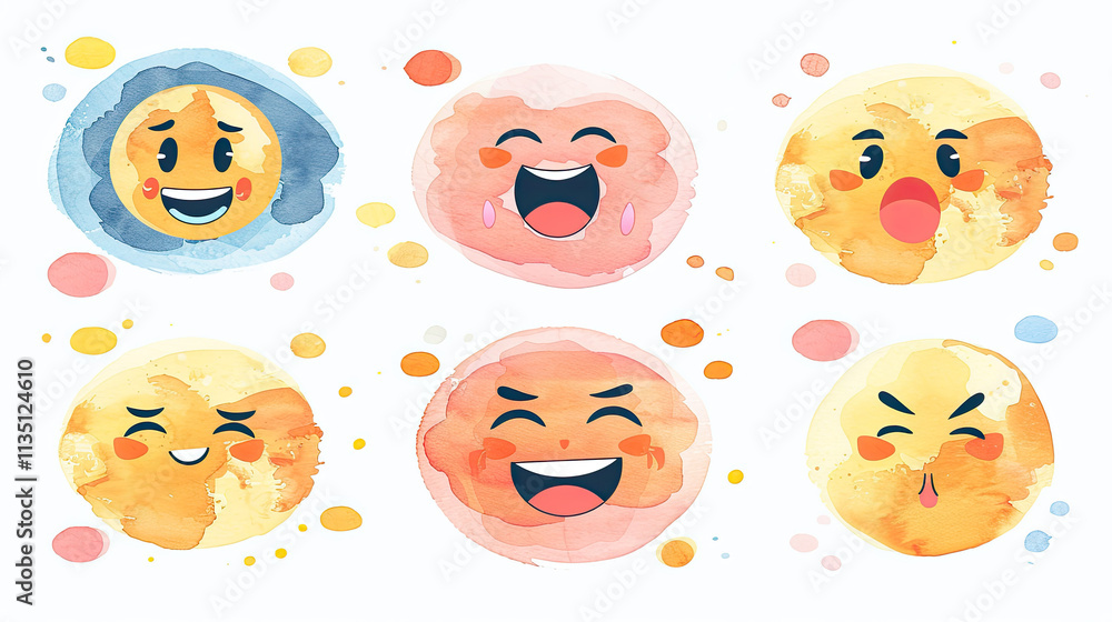 Aufkleber set of collection of emoji faces with different emotions on a light background for creative use in d