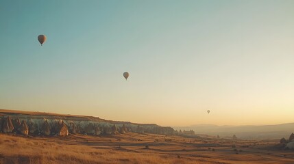 Hot Air Balloons Soar Over Cappadocia Landscape