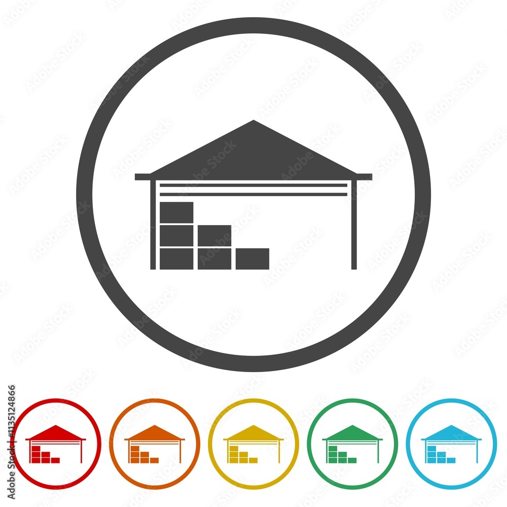 Poster warehouse icon. set icons in color circle buttons