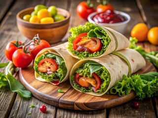Savory Lunch Wraps with Fresh Ingredients and Bold Flavors, Perfectly Arranged for a Delicious Dining Experience