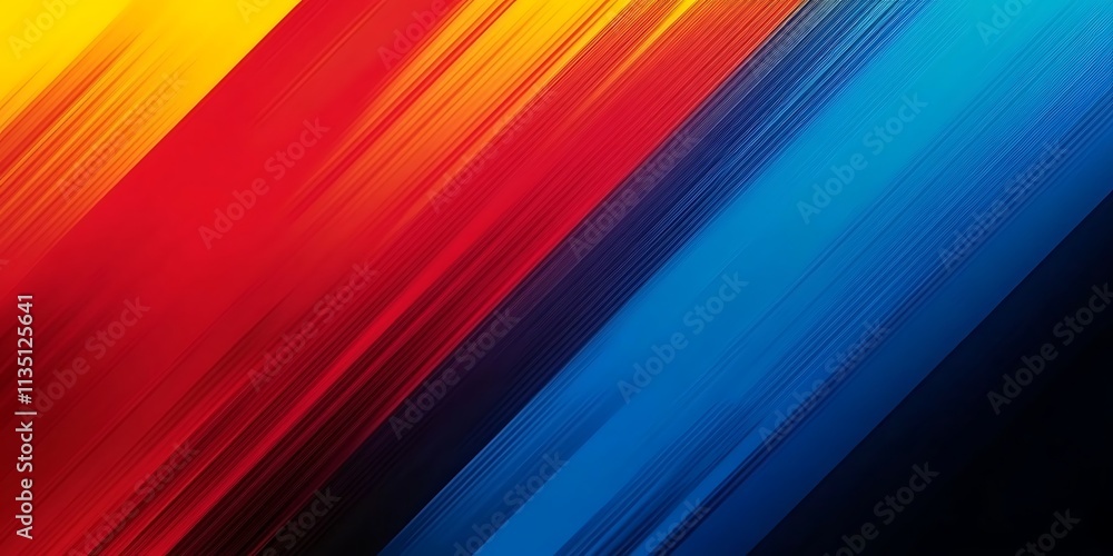 Poster vibrant gradient background with diagonal lines of red, blue and yellow colors, creating an energeti