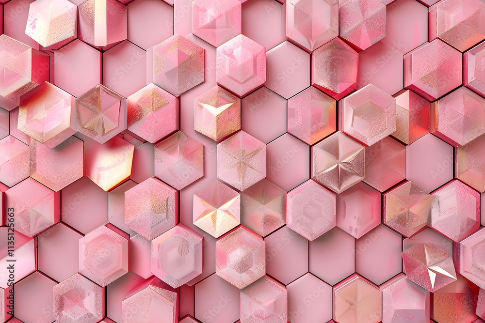 Poster stunning pink hexagonal pattern with glossy textures
