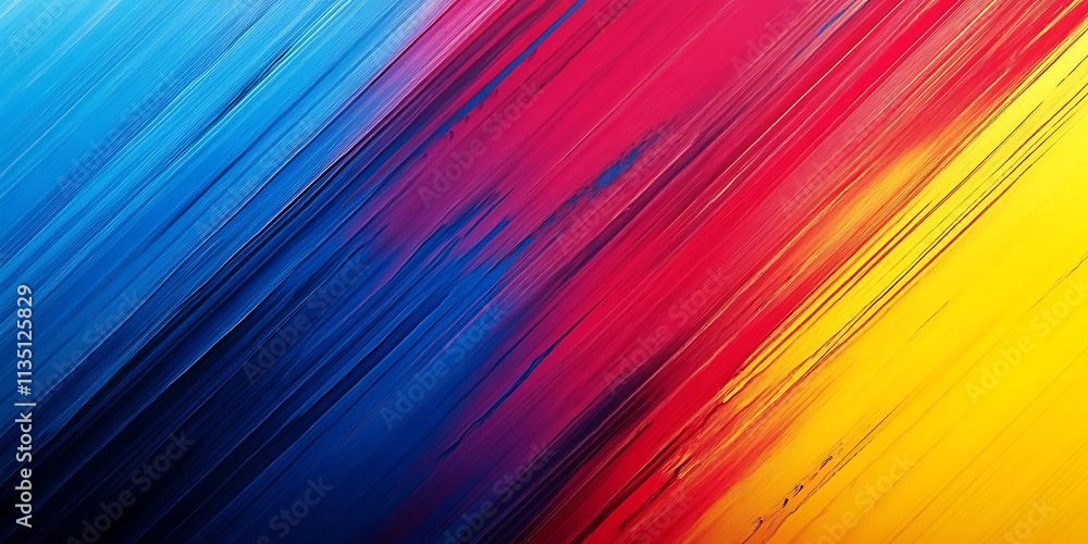 Poster vibrant gradient background with diagonal lines of red, blue and yellow colors, creating an energeti