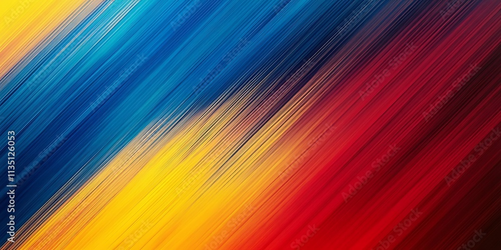 Poster vibrant gradient background with diagonal lines of red, blue and yellow colors, creating an energeti