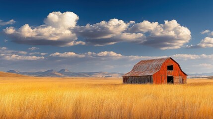 Obraz premium Rustic Red Barn in Golden Field