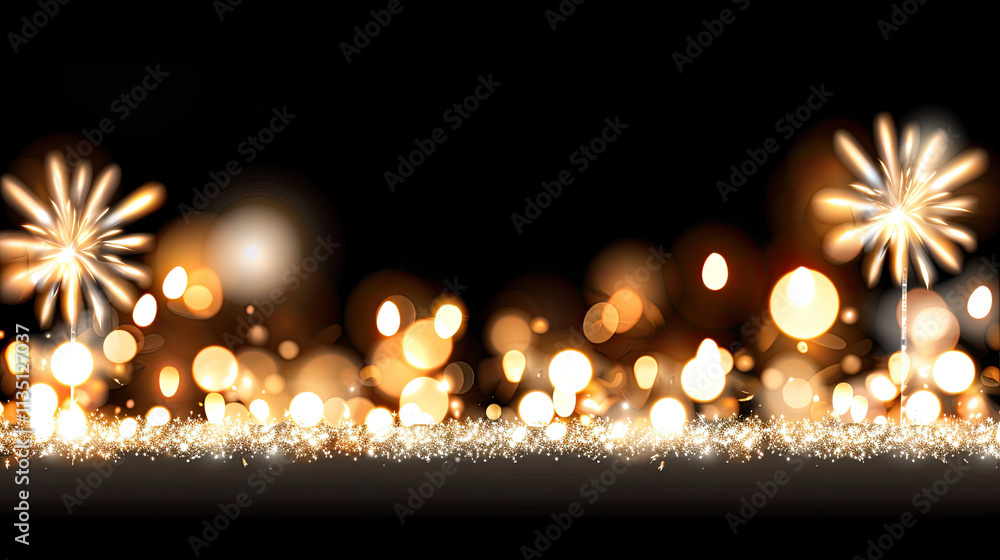 Poster festive background with sparkling lights and colorful fireworks creating a magical atmosphere for ce
