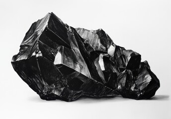 Black Obsidian Gemstone on White Background for Natural Decor