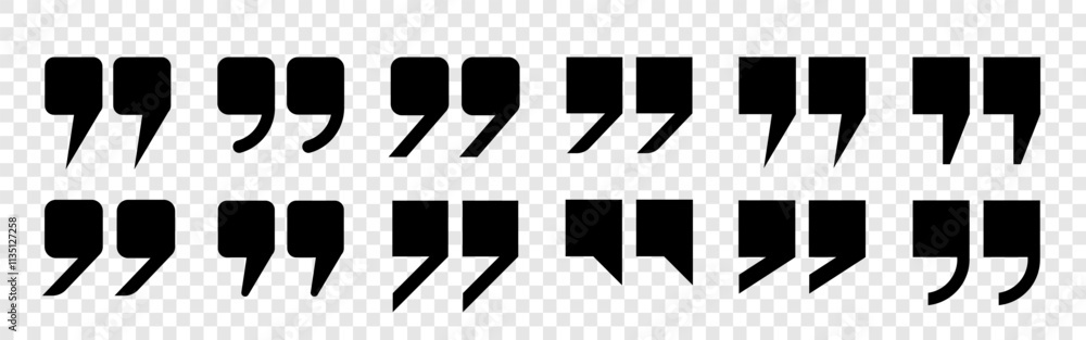 Fototapete quotation marks, a set of isolated black vector icons in the form of square-shaped quotation marks o