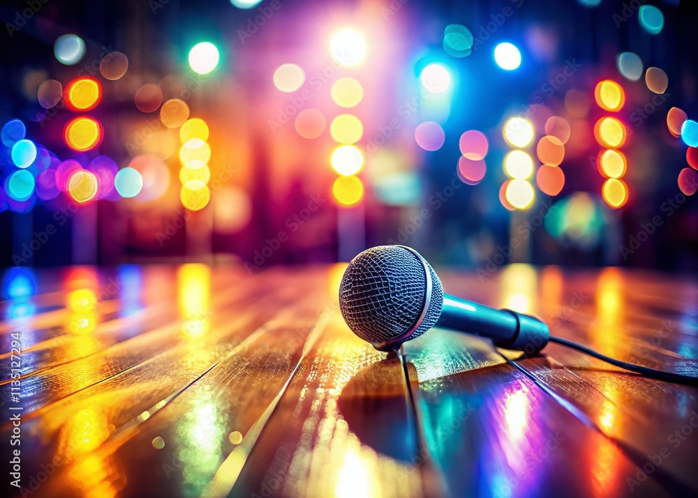 Poster selective focus on microphone in stage setting - capturing the essence of live performance and music