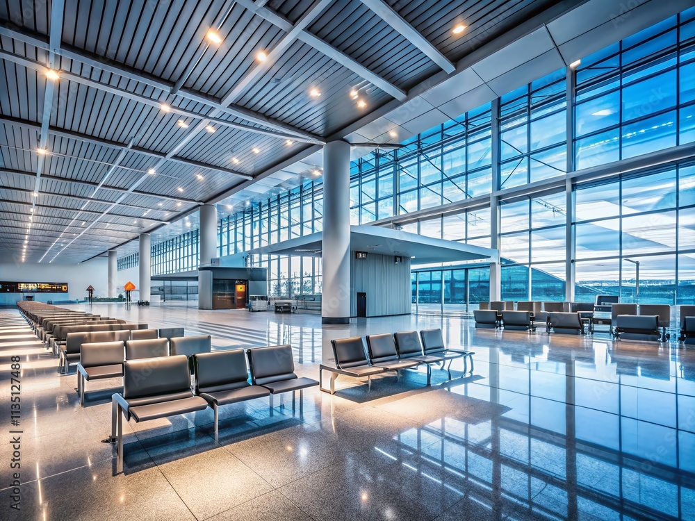 Poster serene abandonment: capturing the beauty of an empty airport terminal with modern architecture and m
