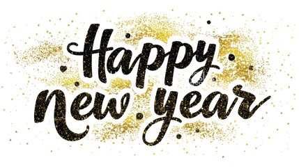 Happy New Year typography Greeting with Gold Glitter Effects and Artistic Typography for Celebration and New Beginnings