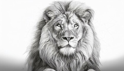 Lion sketched in pencil on white background