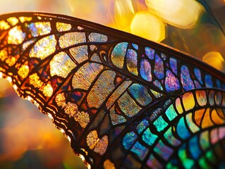 Iridescent Owl Butterfly Wing Pattern in Stained Glass Style. AI generated illustration