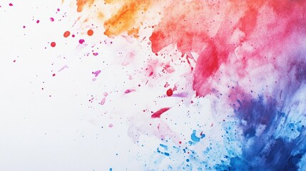 Colorful watercolor background with paintbrush and colorpots on white paper, copy space for text. Artistic creative design template. Watercolour painting. Color splashes, brush strokes. Flat lay