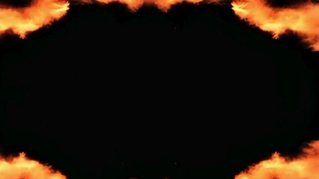 abstract fire inspired footage: blank black middle surrounded by hot orange flameson top and bottom mobile size video