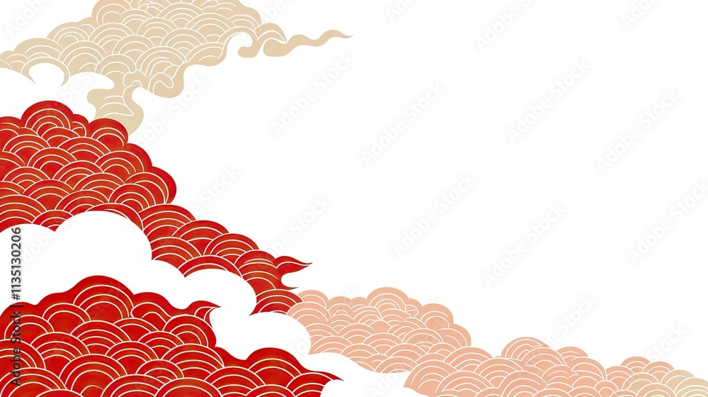 Poster chinese red cloud with layered waves and artistic design for modern backgrounds and creative project
