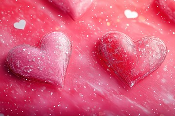 Fototapeta premium Pink hearts outline on red background seamless pattern. Sweet love. Valentine's day cute backdrop texture, wallpaper. Romantic wedding