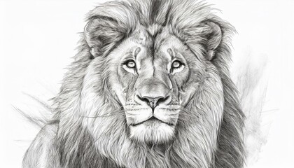 Lion sketched in pencil on white background