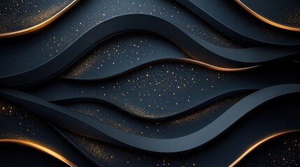 Abstract Dark Blue and Gold Waves Background