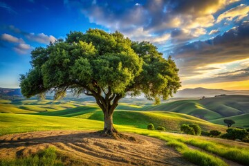 Fototapeta premium Serene Landscape Photography Featuring a Carmona Retusa Tree in a Tranquil Natural Setting with Lush Greenery and a Vibrant Sky for a Perfect Outdoor Scene