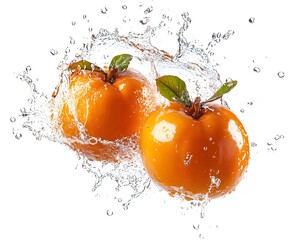 Fresh oranges splashing in clear water, ideal for food-related themes.