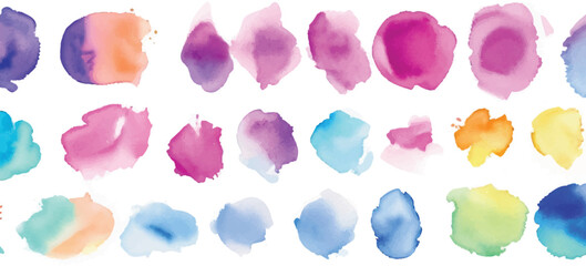 A vibrant set of watercolor circles in bold, multicolored splashes, creating a dynamic and expressive design on a clean white background. Perfect for art, digital projects, or decorative use.