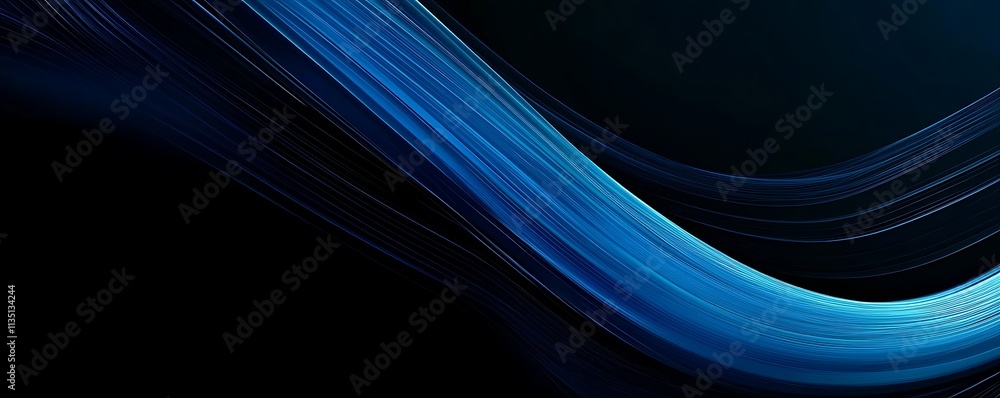 Poster abstract blue curved wave on a black background, a banner template with space for design text and in