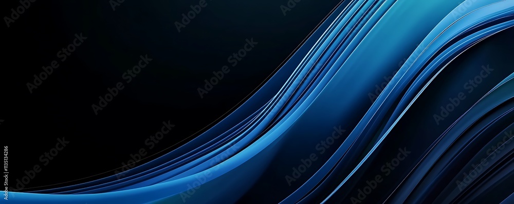 Poster abstract blue curved wave on a black background, a banner template with space for design text and in