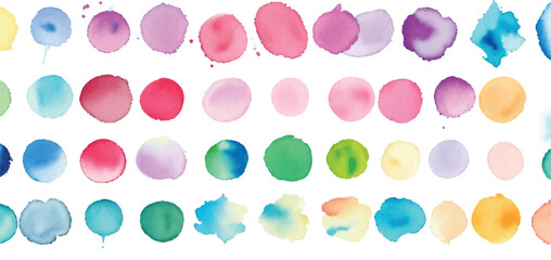 A vibrant set of watercolor circles in bold, multicolored splashes, creating a dynamic and expressive design on a clean white background. Perfect for art, digital projects, or decorative use.