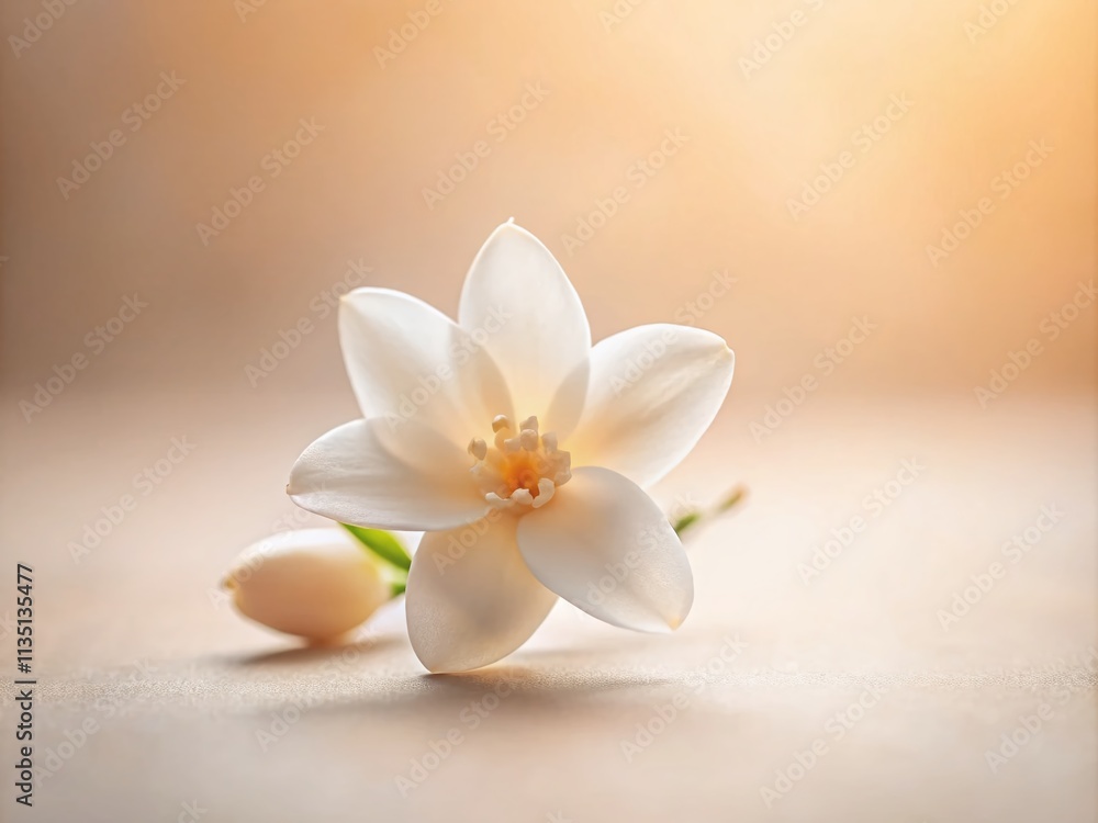 Poster serene minimalist jasmine blossom on soft background capturing the essence of simplicity and nature'