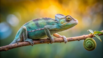Obraz premium Serene Minimalist Chameleon: A Tranquil Study of Color and Form in Nature’s Palette for Peaceful Home Decor and Artistic Inspiration