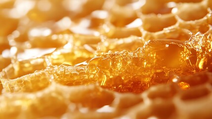 Honeycomb with bees and honey close up Background