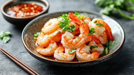 Delicious Shrimp Dish with Spicy Sauce and Herbs