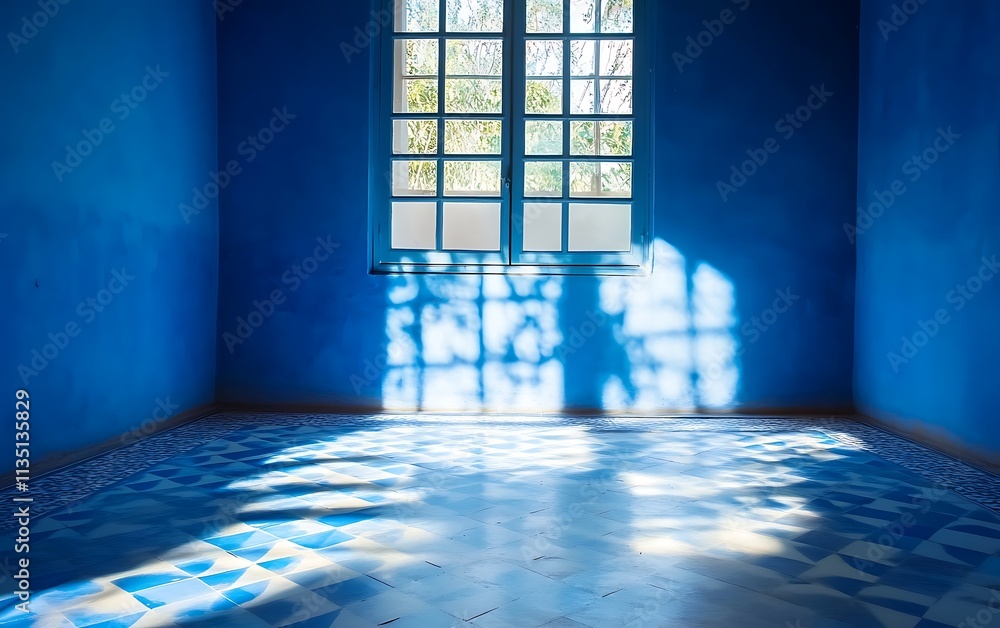 Poster abstract blue studio background for product presentation empty room with shadows of window 3d room w