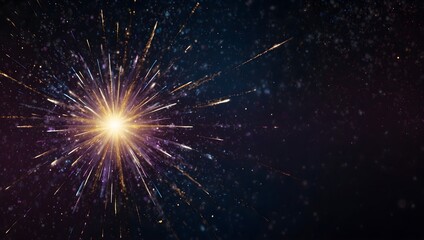 Obraz premium A bright starburst explosion in a dark, starry night sky.