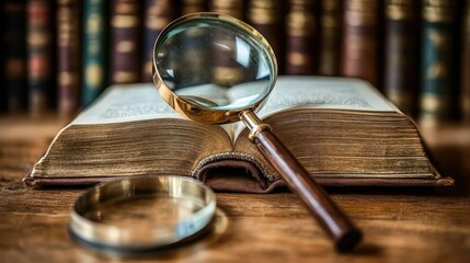 Antique Book and Magnifying Glass: A Still Life of Knowledge and Discovery