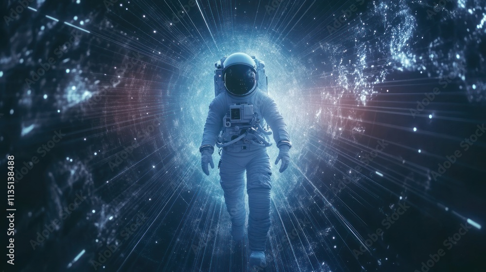 Poster An astronaut walks through a cosmic tunnel, symbolizing exploration and the unknown.