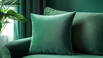 Soft green velvet cushion adds touch of elegance and comfort to any space. its plush texture invites relaxation and warmth. Velvet. Illustration