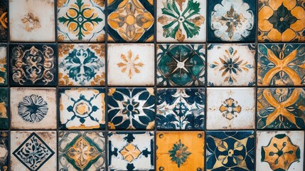 A Collection Of Ornate Vintage Tiles With Floral Designs