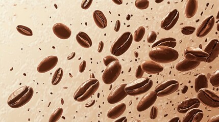 Obraz premium Flying coffee beans horizontal banner