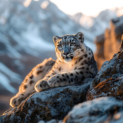 Fototapeta premium Majestic Snow Leopard in Natural Habitat