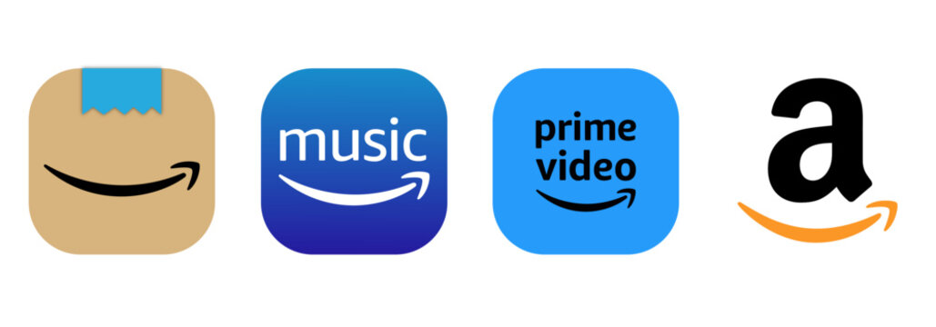 Amazon's popular apps icon set on transparent background. Amazon arrow icon