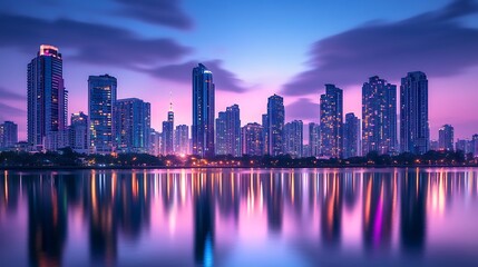 Fototapeta premium Urban Mystique Illustration with Cityscapes, Neon Lights, and Mysterious Atmosphere