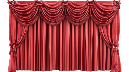 Red curtain with drapes isolated on a white background. Velvet. Illustration