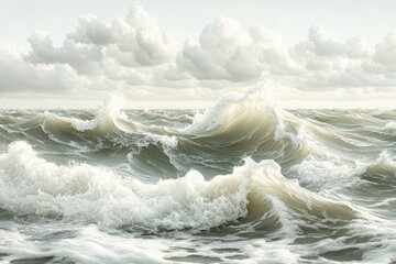 Dramatic Ocean Waves Under a Cloudy Sky